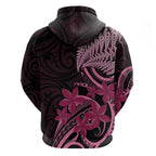 Aotearoa Maori Hoodie Pink Fern Ribbons on Black - Aussie Hoodie
