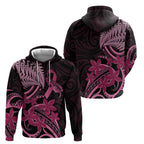Aotearoa Maori Hoodie Pink Fern Ribbons on Black - Aussie Hoodie