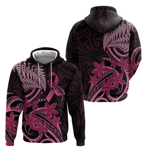 Aotearoa Maori Hoodie Pink Fern Ribbons on Black - Aussie Hoodie