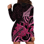 Aotearoa Maori Hoodie Dress Pink Fern Ribbons on Black - Aussie Hoodie