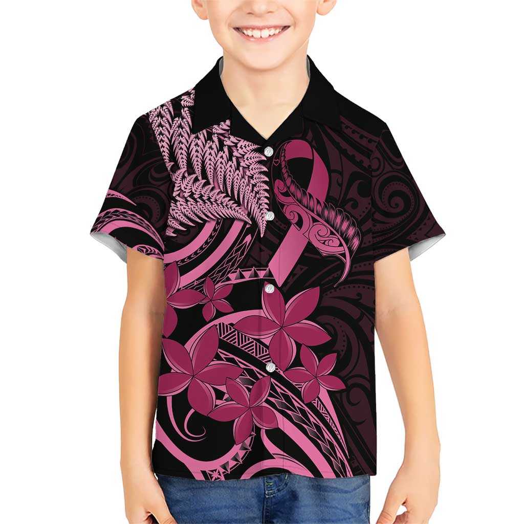 Aotearoa Maori Kid Hawaiian Shirt Pink Fern Ribbons on Black - Aussie Hoodie