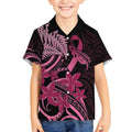 Aotearoa Maori Kid Hawaiian Shirt Pink Fern Ribbons on Black - Aussie Hoodie