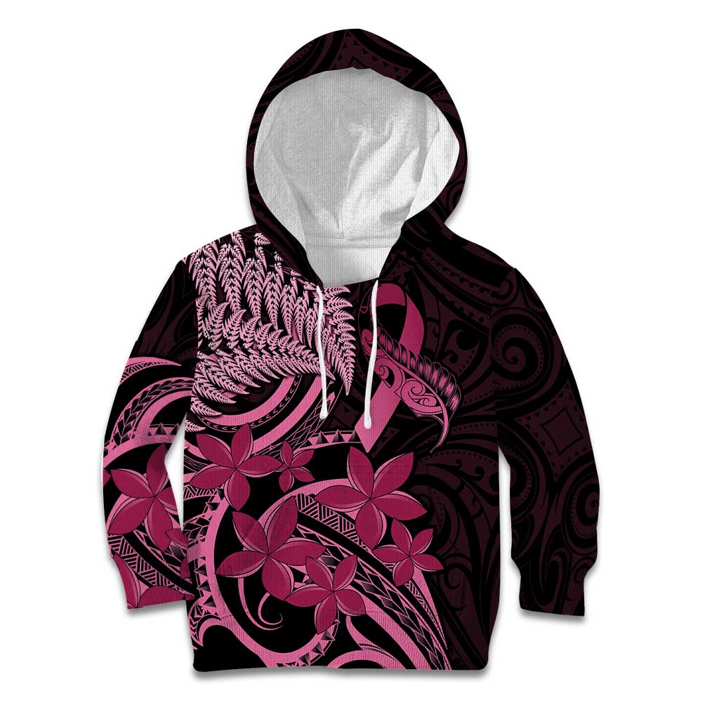 Aotearoa Maori Kid Hoodie Pink Fern Ribbons on Black - Aussie Hoodie