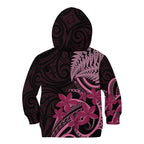 Aotearoa Maori Kid Hoodie Pink Fern Ribbons on Black - Aussie Hoodie