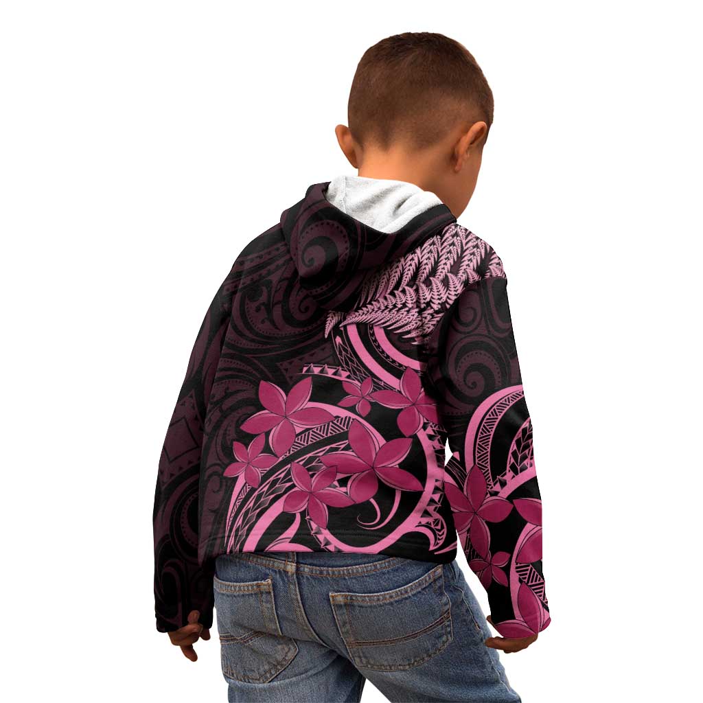 Aotearoa Maori Kid Hoodie Pink Fern Ribbons on Black - Aussie Hoodie