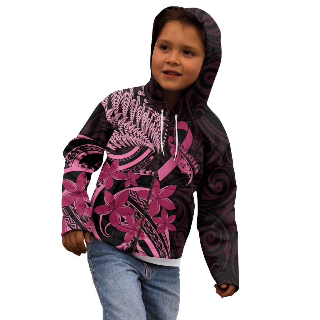 Aotearoa Maori Kid Hoodie Pink Fern Ribbons on Black - Aussie Hoodie