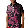 Aotearoa Maori Kid Polo Shirt Pink Fern Ribbons on Black - Aussie Hoodie