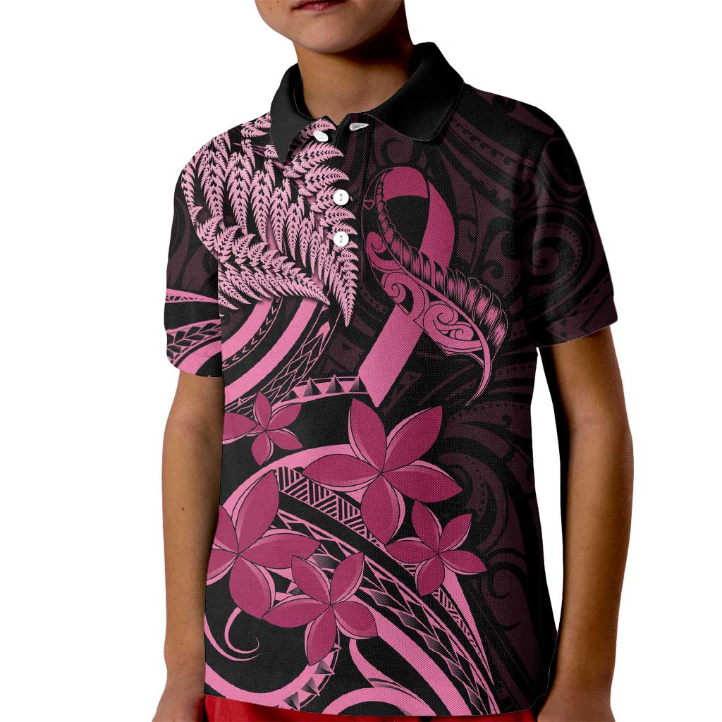 Aotearoa Maori Kid Polo Shirt Pink Fern Ribbons on Black - Aussie Hoodie