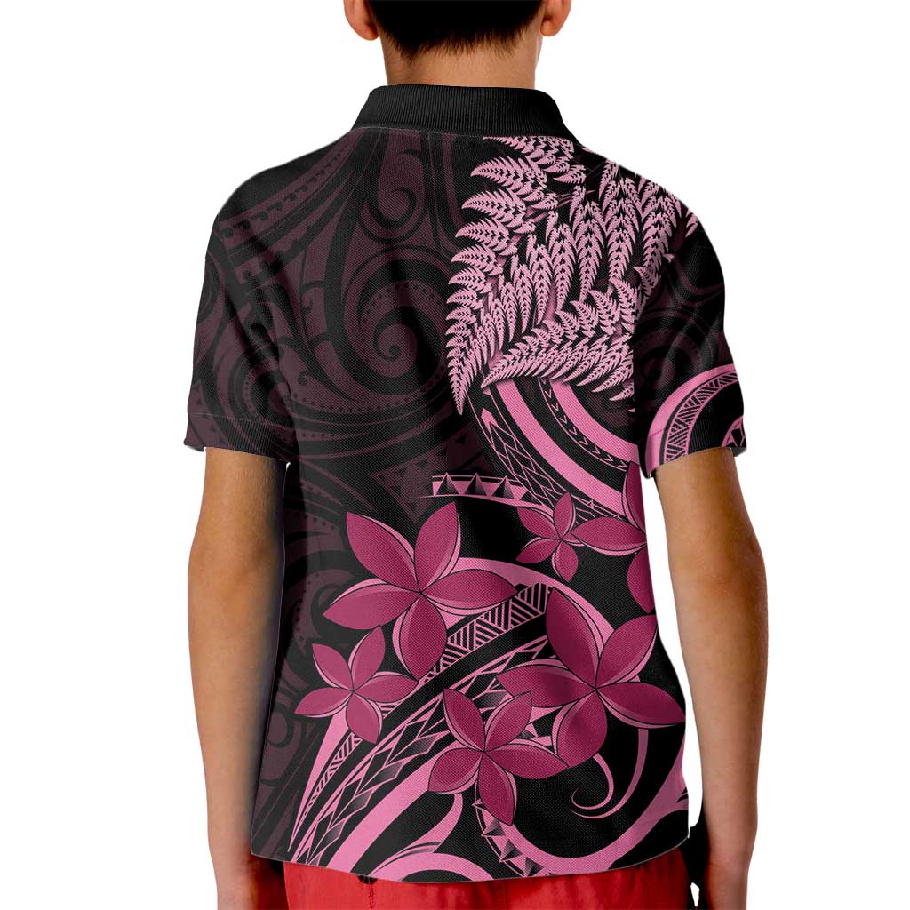 Aotearoa Maori Kid Polo Shirt Pink Fern Ribbons on Black - Aussie Hoodie