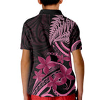Aotearoa Maori Kid Polo Shirt Pink Fern Ribbons on Black - Aussie Hoodie