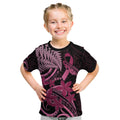 Aotearoa Maori Kid T Shirt Pink Fern Ribbons on Black - Aussie Hoodie