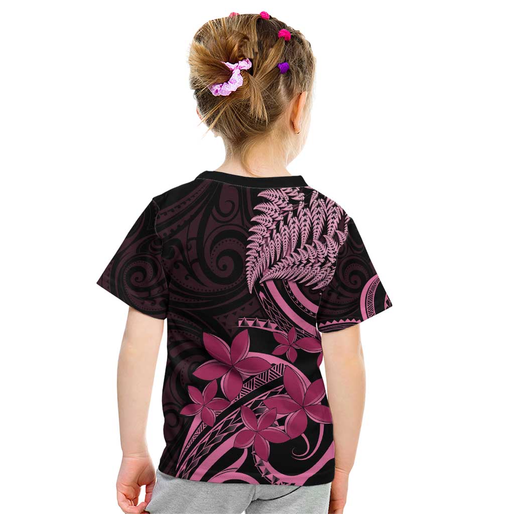Aotearoa Maori Kid T Shirt Pink Fern Ribbons on Black - Aussie Hoodie