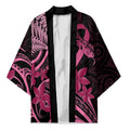 Aotearoa Maori Kimono Pink Fern Ribbons on Black - Aussie Hoodie