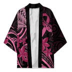 Aotearoa Maori Kimono Pink Fern Ribbons on Black - Aussie Hoodie