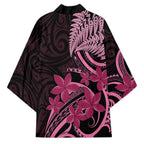 Aotearoa Maori Kimono Pink Fern Ribbons on Black - Aussie Hoodie