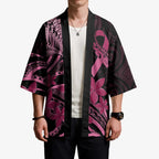 Aotearoa Maori Kimono Pink Fern Ribbons on Black - Aussie Hoodie