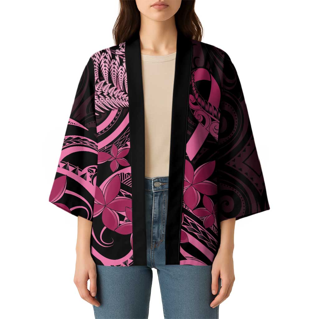 Aotearoa Maori Kimono Pink Fern Ribbons on Black - Aussie Hoodie