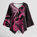 Aotearoa Maori Kimono Sleeve Blouse Pink Fern Ribbons on Black - Aussie Hoodie