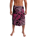 Aotearoa Maori Lavalava Pink Fern Ribbons on Black - Aussie Hoodie