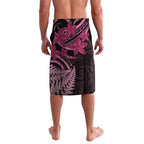 Aotearoa Maori Lavalava Pink Fern Ribbons on Black - Aussie Hoodie