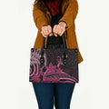 Aotearoa Maori Leather Bag Pink Fern Ribbons on Black - Aussie Hoodie
