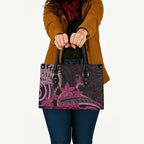 Aotearoa Maori Leather Bag Pink Fern Ribbons on Black - Aussie Hoodie