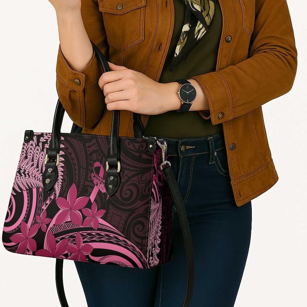 Aotearoa Maori Leather Bag Pink Fern Ribbons on Black - Aussie Hoodie