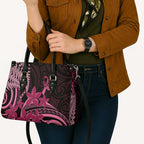 Aotearoa Maori Leather Bag Pink Fern Ribbons on Black - Aussie Hoodie