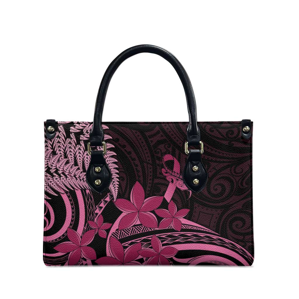 Aotearoa Maori Leather Bag Pink Fern Ribbons on Black - Aussie Hoodie