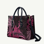 Aotearoa Maori Leather Bag Pink Fern Ribbons on Black - Aussie Hoodie