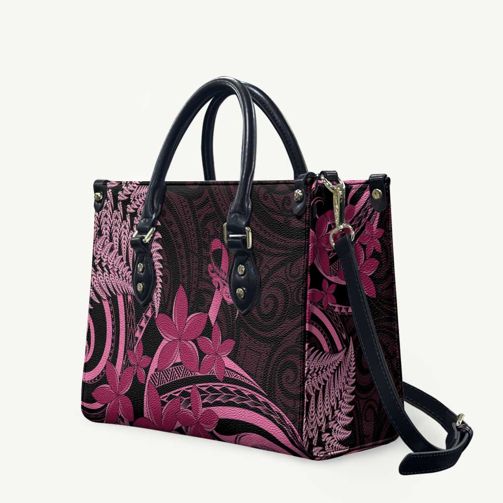 Aotearoa Maori Leather Bag Pink Fern Ribbons on Black - Aussie Hoodie