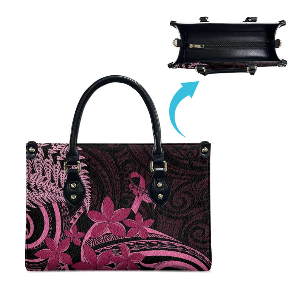 Aotearoa Maori Leather Bag Pink Fern Ribbons on Black - Aussie Hoodie