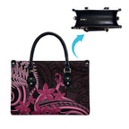 Aotearoa Maori Leather Bag Pink Fern Ribbons on Black - Aussie Hoodie