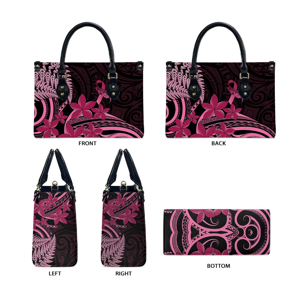 Aotearoa Maori Leather Bag Pink Fern Ribbons on Black - Aussie Hoodie