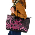Aotearoa Maori Leather Tote Bag Pink Fern Ribbons on Black - Aussie Hoodie