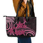 Aotearoa Maori Leather Tote Bag Pink Fern Ribbons on Black - Aussie Hoodie