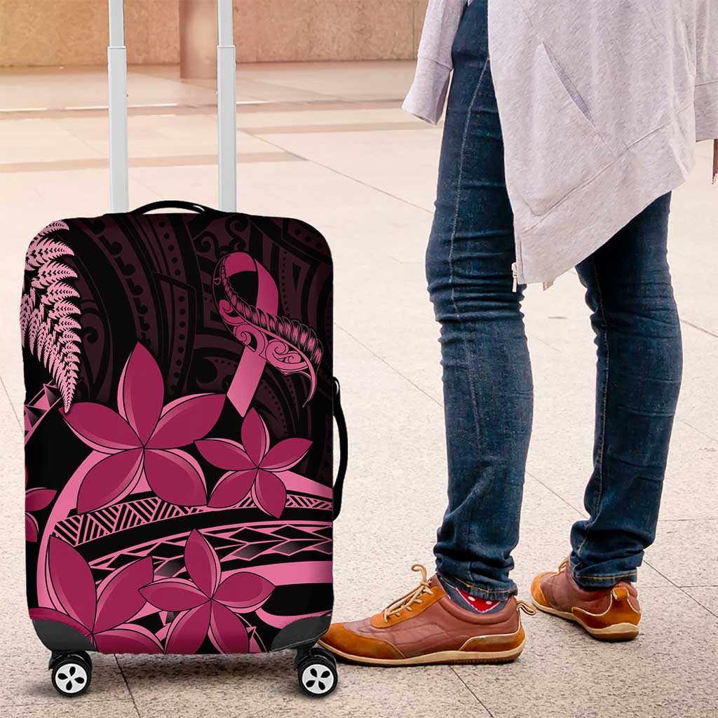 Aotearoa Maori Luggage Cover Pink Fern Ribbons on Black - Aussie Hoodie