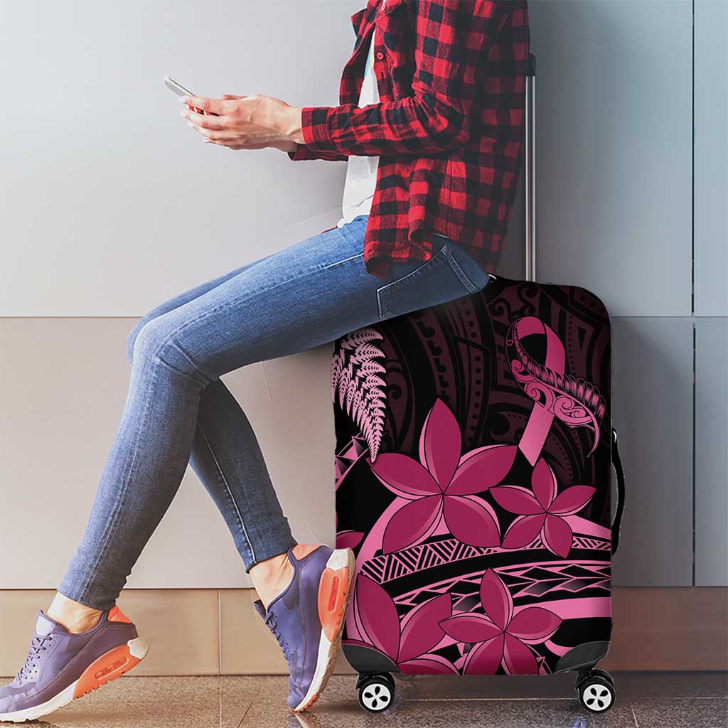 Aotearoa Maori Luggage Cover Pink Fern Ribbons on Black - Aussie Hoodie