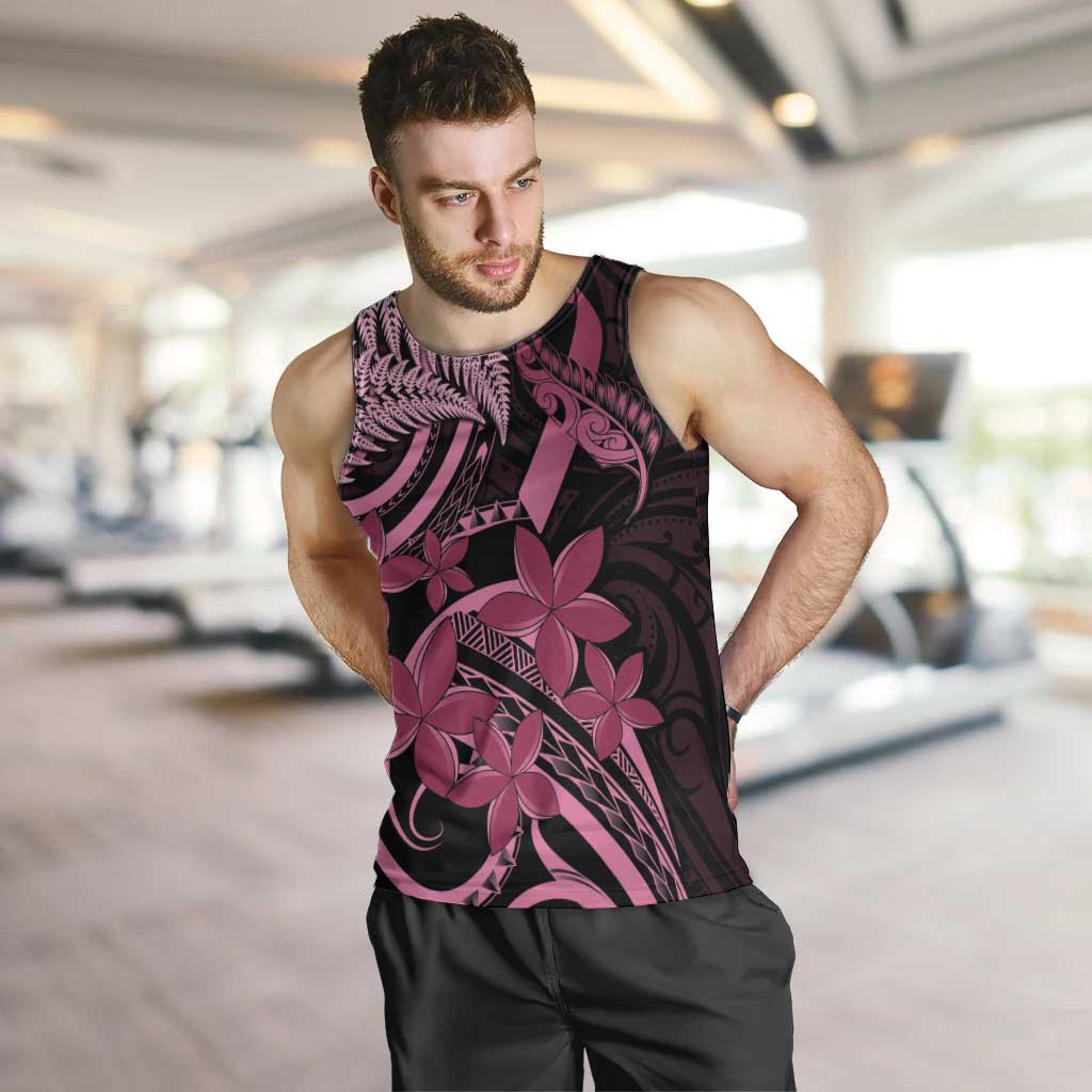 Aotearoa Maori Men Tank Top Pink Fern Ribbons on Black - Aussie Hoodie