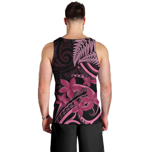Aotearoa Maori Men Tank Top Pink Fern Ribbons on Black - Aussie Hoodie