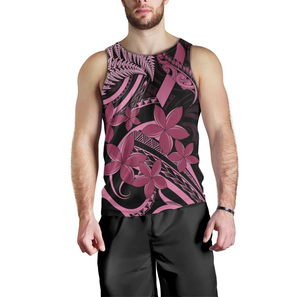 Aotearoa Maori Men Tank Top Pink Fern Ribbons on Black - Aussie Hoodie