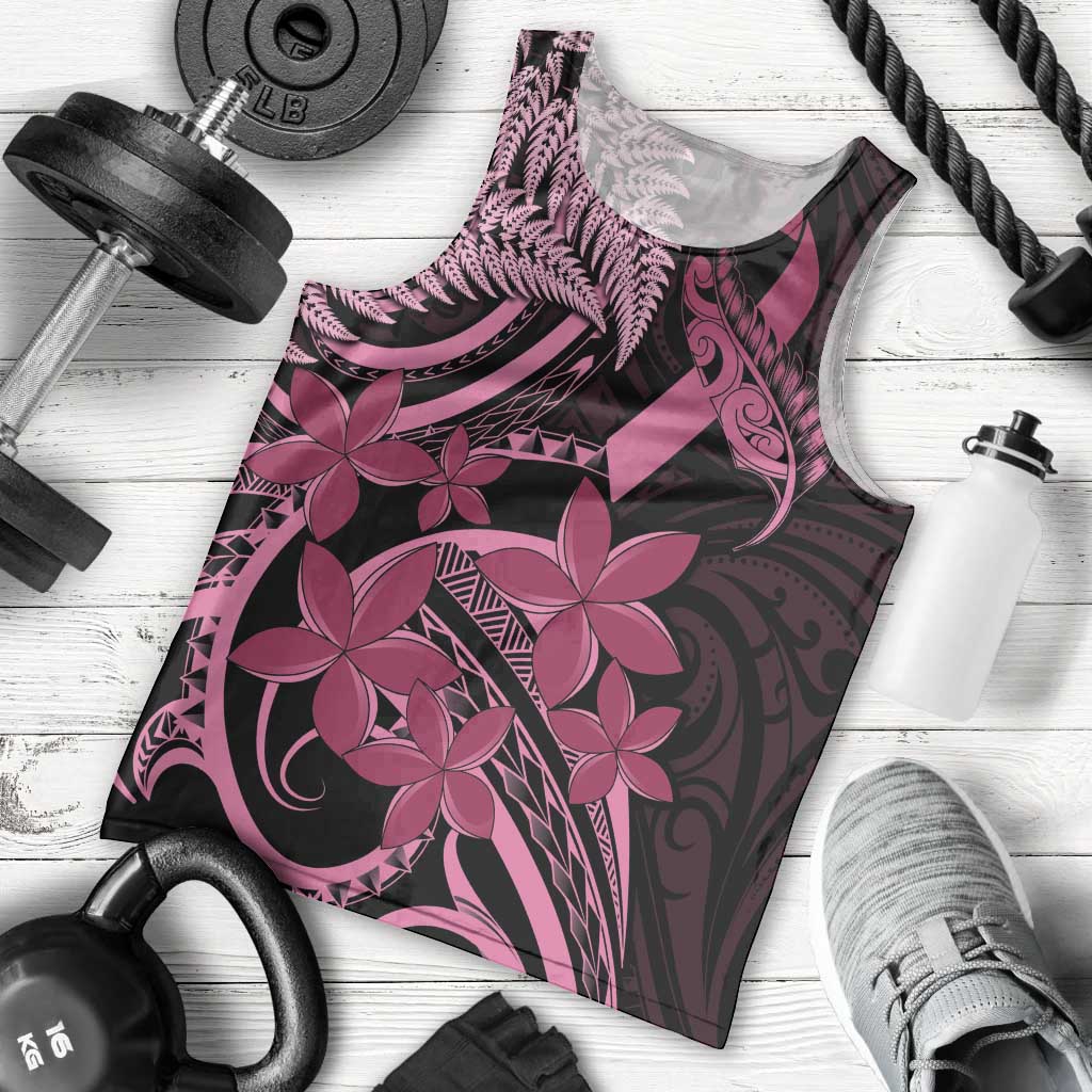 Aotearoa Maori Men Tank Top Pink Fern Ribbons on Black - Aussie Hoodie