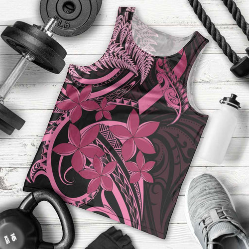 Aotearoa Maori Men Tank Top Pink Fern Ribbons on Black - Aussie Hoodie