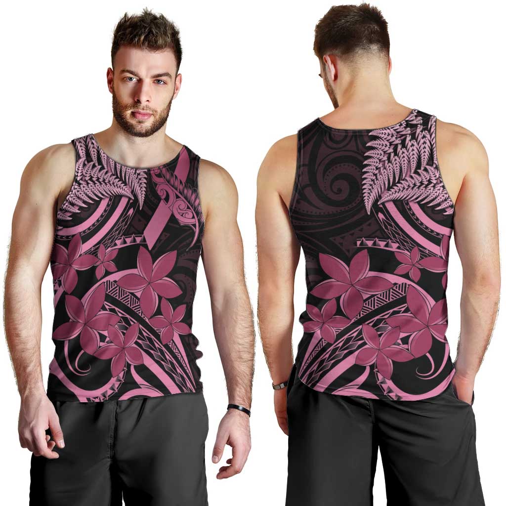 Aotearoa Maori Men Tank Top Pink Fern Ribbons on Black - Aussie Hoodie