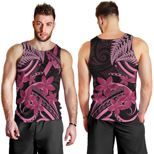 Aotearoa Maori Men Tank Top Pink Fern Ribbons on Black - Aussie Hoodie