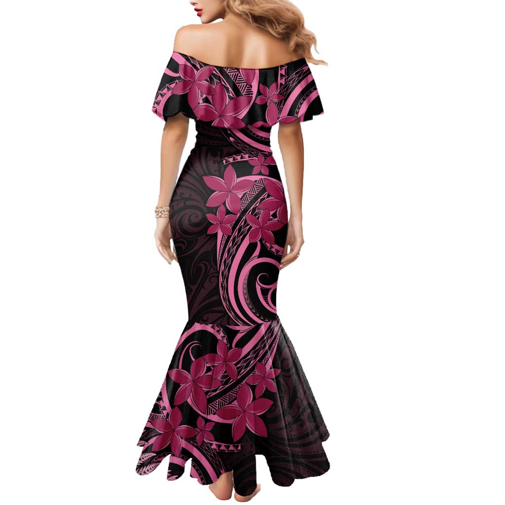 Aotearoa Maori Mermaid Dress Pink Fern Ribbons on Black - Aussie Hoodie