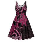 Aotearoa Maori Midi Dress Pink Fern Ribbons on Black - Aussie Hoodie