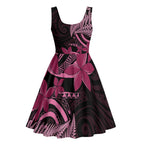 Aotearoa Maori Midi Dress Pink Fern Ribbons on Black - Aussie Hoodie