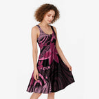 Aotearoa Maori Midi Dress Pink Fern Ribbons on Black - Aussie Hoodie