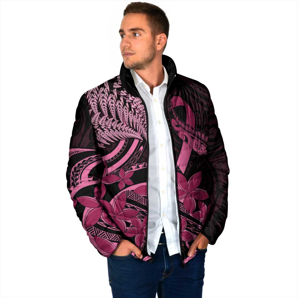 Aotearoa Maori Padded Jacket Pink Fern Ribbons on Black - Aussie Hoodie